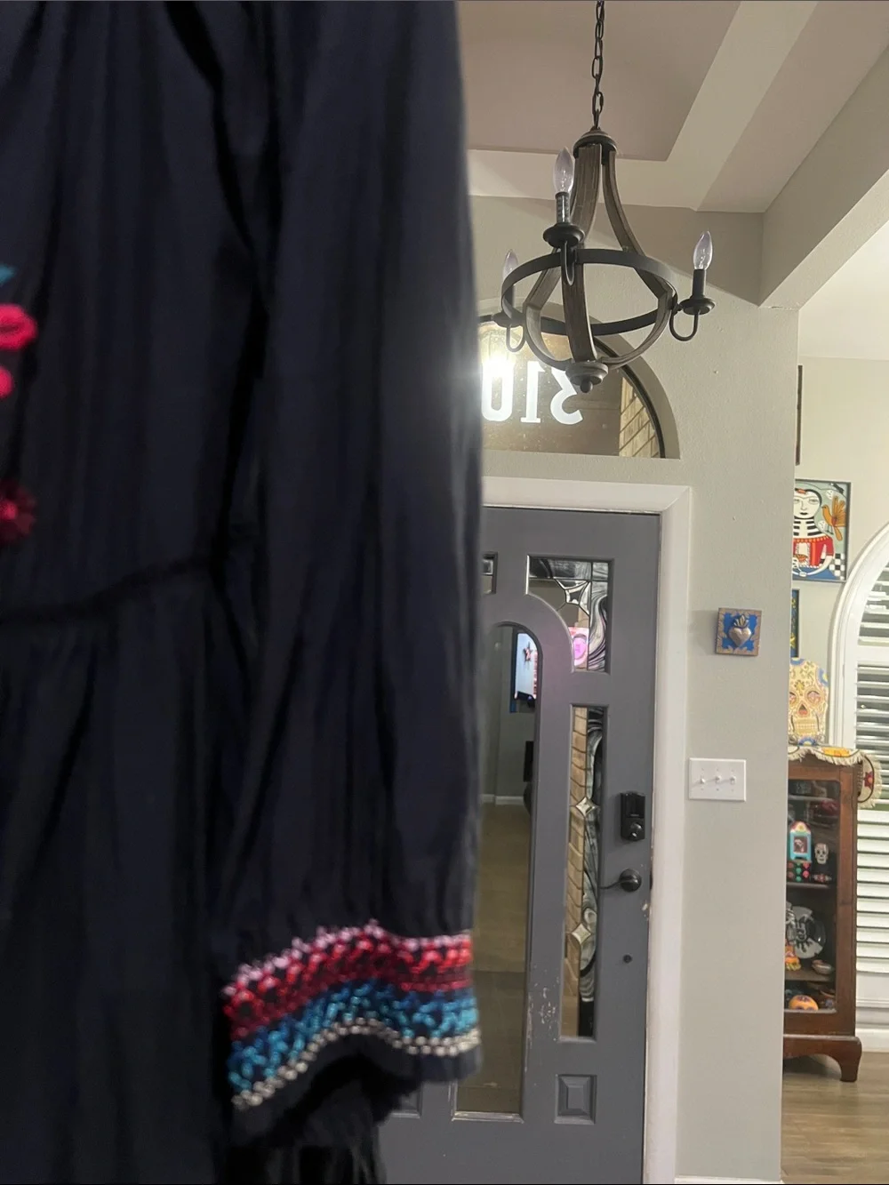 Free People Black Strapless Boho Dress with Pink & Red Floral Embroidery